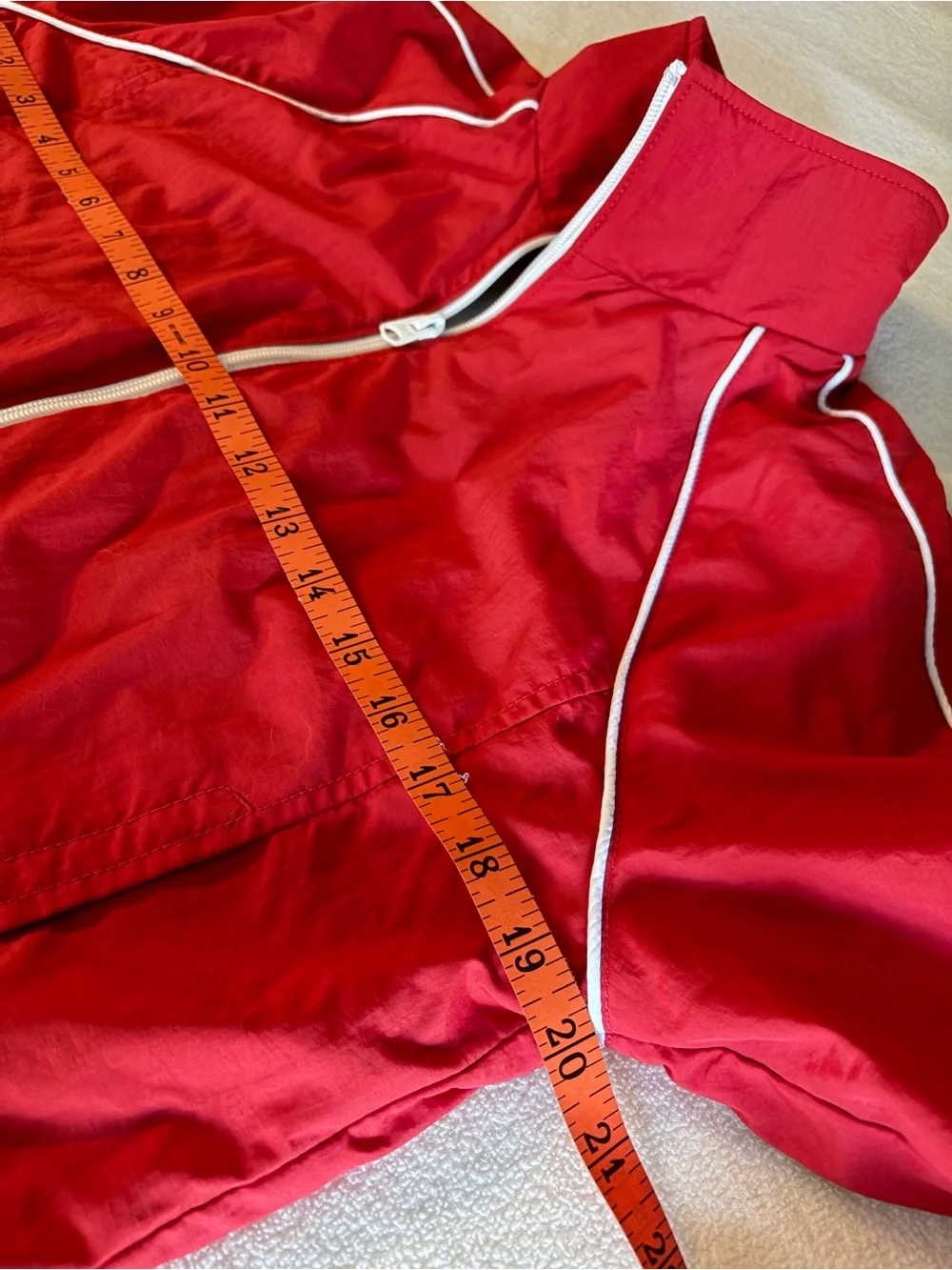 Abercrombie & Fitch Red Cropped Track Bomber Zip Jacket with White Piping - Picture 3 of 6
